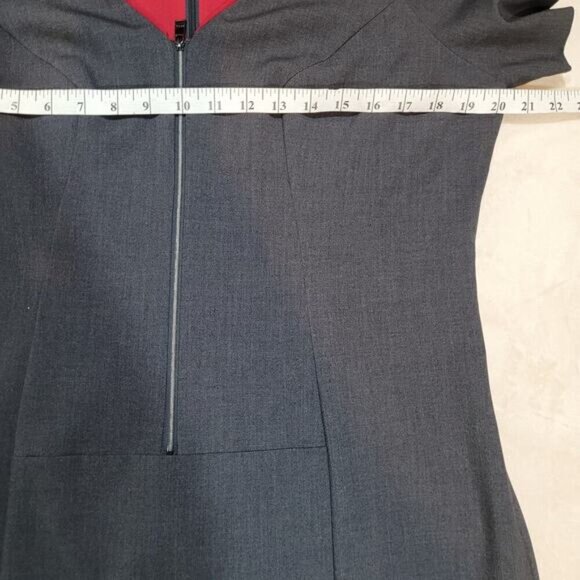 Marc New York by Andrew Marc Gray Pencil Dress, Red Striped Shoulders - Size 14 - Picture 8 of 10